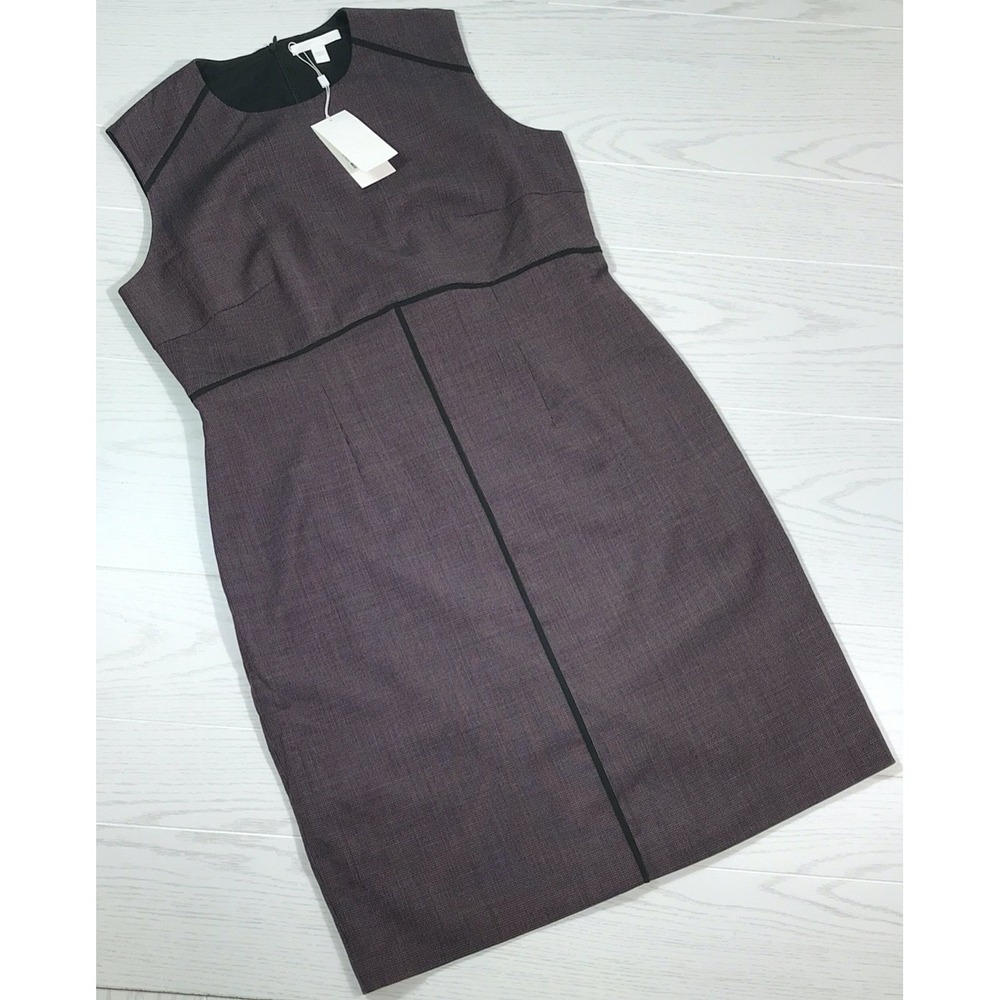 Hugo Boss Sleeveless Dress Women 14 Wool Difana Purple Tweed Sheath Designer New